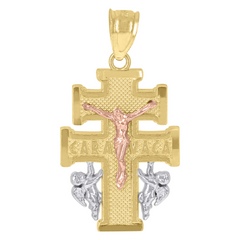 10kt Tri-Color Gold Mens Women Caravaca Crucifix Religious Charm Penda