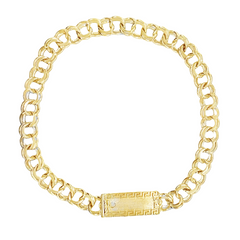 10KT Gold 6MM Chino Link Bracelet with Greek Border 7 Inches FREE ENGRAVING