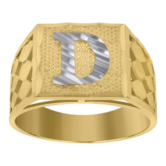 10kt Two-Tone Gold Mens Diamond-Cut Textured Initial Letter D Band Rin