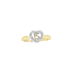 10KT YELLOW GOLD .06 CTTW DIAMOND QUINCEAñERA HEART RING
