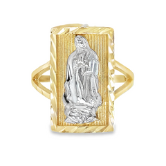 10KT Gold Rectangle Virgen de Guadalupe Our Lady of Guadalupe Ring 20MM