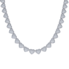 925 Sterling Silver Womens Cubic-Zirconia Heart Link Necklace 10mm 18 Inches
