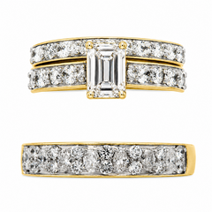 14KT Yellow Gold 3.21CTTW Certified Lab-Created Emerald Wedding Trio S
