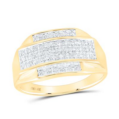 10k Yellow Gold Round Diamond Rectangle Cluster Ring 1/3 Cttw