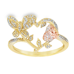 10KT Gold Heart, Butterfly and Rose 0.14CT Diamond Ring