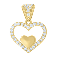 10kt Yellow Gold Womens Cubic-Zirconia Heart In Heart Charm Pendant