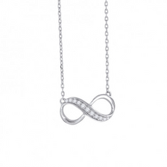 925 Sterling Silver Women Cubic Zirconia Rolo Link Infinity Necklace
