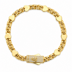 10KT Gold 5MM Chino Link Monaco Bracelet with Multiple Hearts 7 Inches