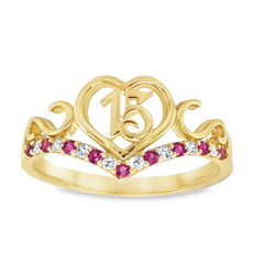 10KT Gold Womens Cubic-Zirconia Crown Quinceanera Ring