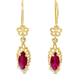 10KT Gold Red Marquise Hanging Earrings