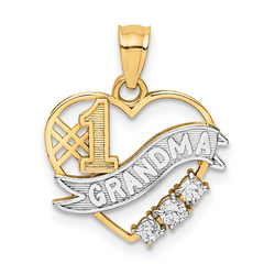 10K Gold Pendant CZ #1 GRANDMA In Heart Pendant