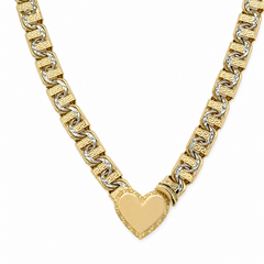 10KT Gold 7MM Chino Bar Heart Chain with Greek Bars, Diamond Cut Links