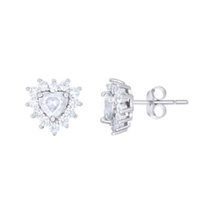 925 Sterling Silver Womens Heart Round Cubic-Zirconia Heart Stud Earri