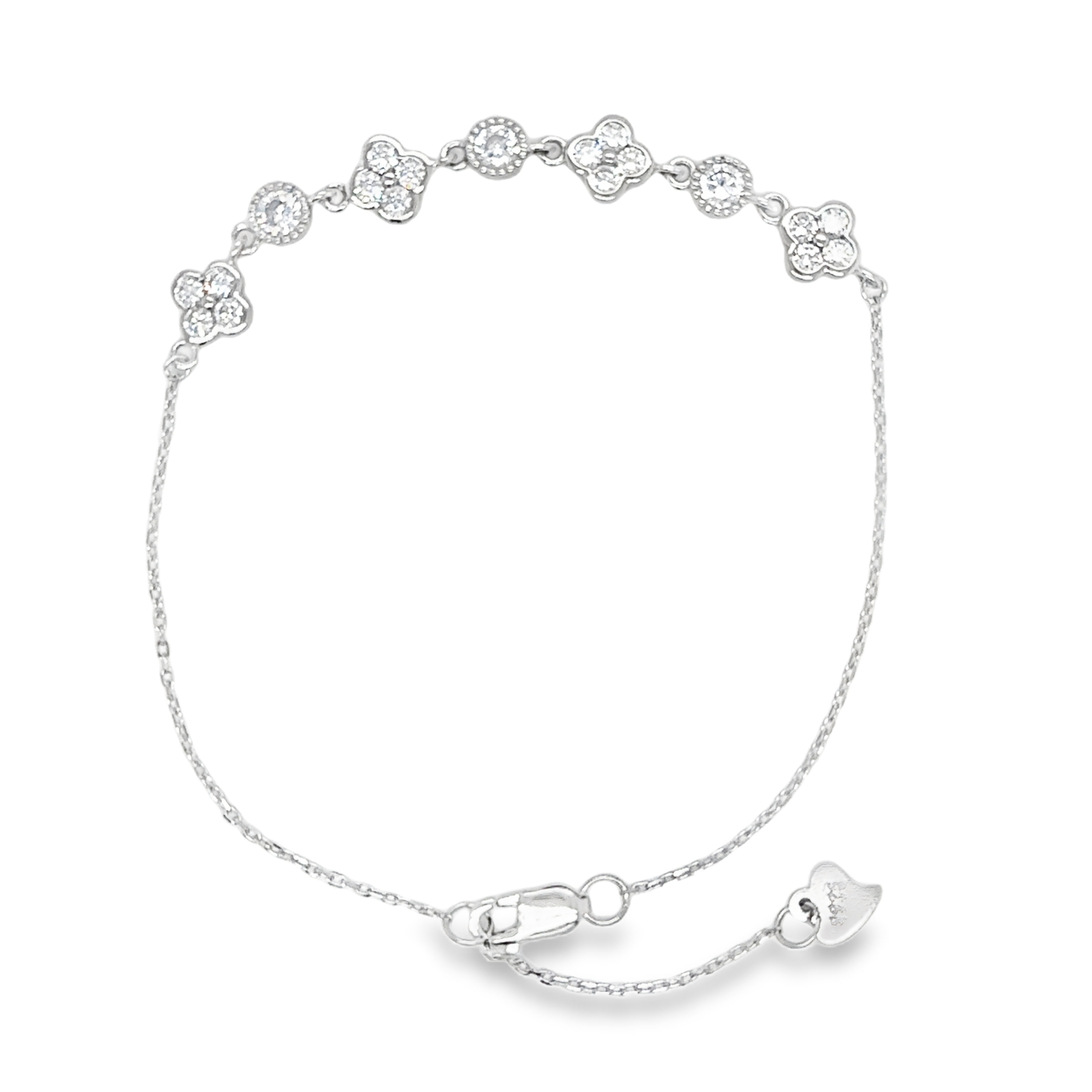 Sterling Silver Clover Flower Bracelet 7 Inches