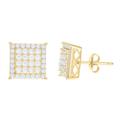 10kt Yellow Gold Cubic-Zirconia Square Stud Earrings 10MM