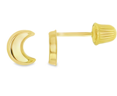 10KT Gold Tiny Moon Stud Earrings with Screwbacks