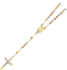 10KT Gold Tricolor 4MM Rosary 24 Inches