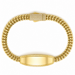 10KT Gold 5MM Double Petatillo Monaco Curved ID Bracelet with Greek Bo