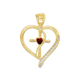 10KT YELLOW GOLD HEART WITH CROSS INSIDE WITH CZ PENDANT