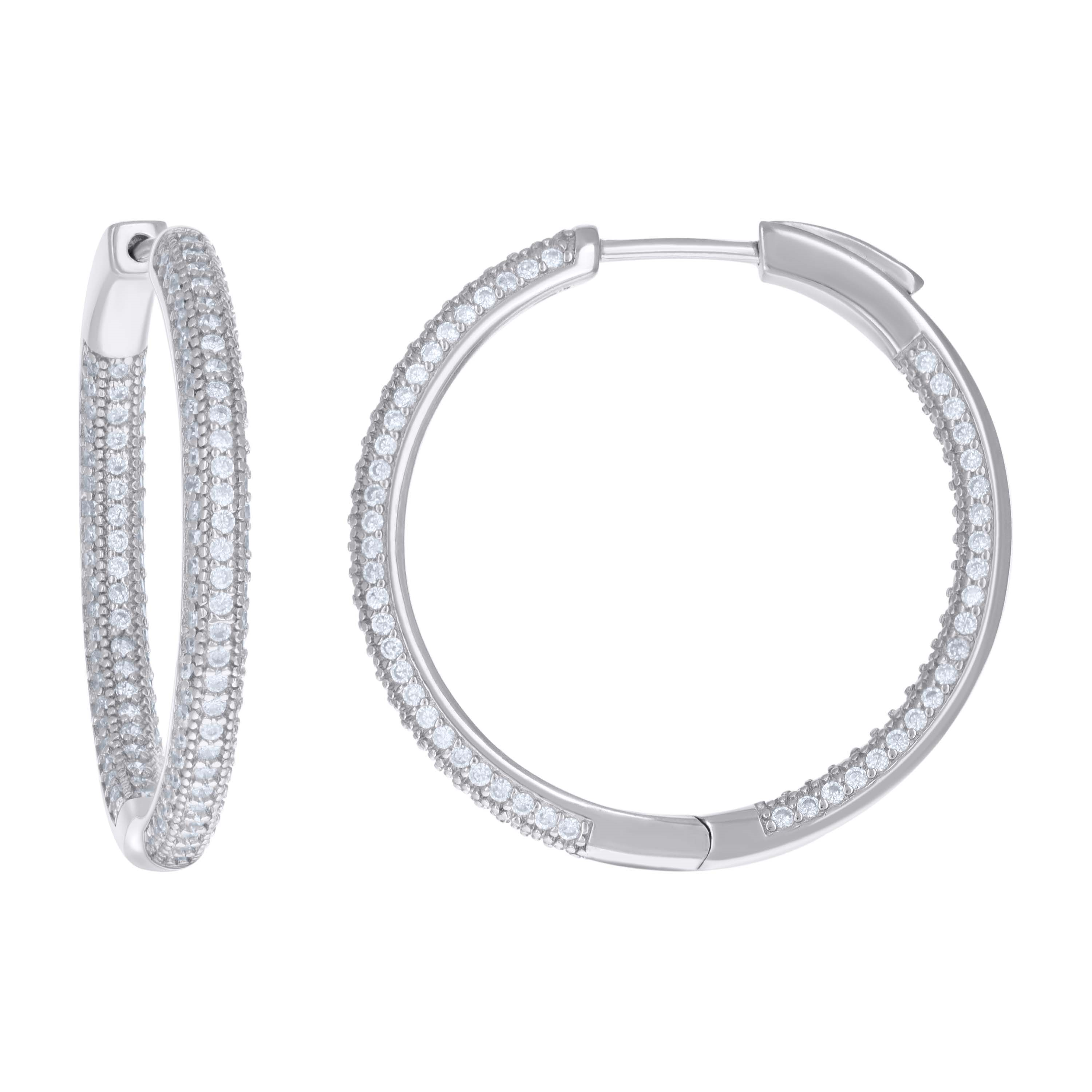 925 Sterling Silver Womens Cubic Zirconia 3mm Hoop Earrings 30MM
