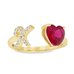 10KT Gold Adjustable Red Heart Initial Ring Letter X