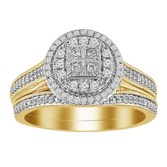 10K YELLOW GOLD LADIES BRIDAL RING 0.33CT ROUND/PRINCESS DIAMOND