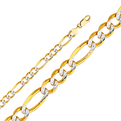 10kt Two-tone Gold Solid Figaro Pave Bracelet 8mm 8 inches