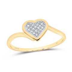 10k Yellow Gold Round Diamond Heart Cluster Ring 1/10 Cttw