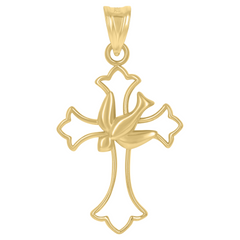 10kt Yellow Gold Dove Cross Religious Charm Pendant 32MM with Bail