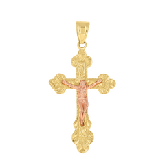 10kt Two-tone Gold Mens Crucifix Cross Religious Charm Pendant 30MM Pl