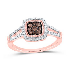 10KT ROSE GOLD 3/8CTW-DIA P1 GIFT CHOCOLATE DIAMONDS COGNAC NATURAL CUSHION RING