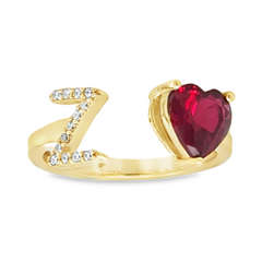 10KT Gold Adjustable Red Heart Initial Ring Letter Z
