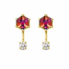 10KT Gold 4MM Rainbow Cube with 3MM Round CZ Telephone Style Stud Earrings