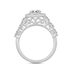 14K WHITE GOLD 3 1/10CT ROUND/PRINCESS DIAMOND LADIES RING (CENTER STONE OVAL DIAMOND 1 1/4CT)