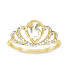 10kt Gold CZ Girls 15 Anos Quinceanera Crown Band Ring