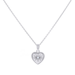 925 Sterling Silver Womens Cubic-Zirconia Evil Eye Good Luck Heart Charm Necklace Size 16 + 2 Inches