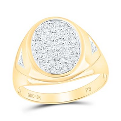 10k Yellow Gold Round Prong-set Diamond Oval Cluster Ring 1/4 Cttw