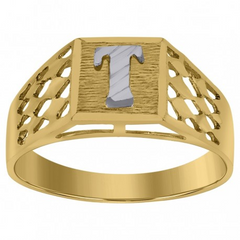 10kt Two-Tone Gold Unisex Kids Children Diamond-Cut Textured Initial L