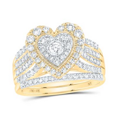 10K YELLOW GOLD ROUND DIAMOND NICOLES DREAM COLLECTION HEART BRIDAL WEDDING RING SET 1 CTTW