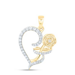10KT YELLOW GOLD 1/4CTW-NATURAL DIAMONDS ROSE HEART PENDANT