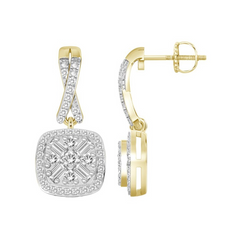 LADIES EARRINGS 0.30CT ROUND/BAGUETTE DIAMOND 10K YELLOW GOLD