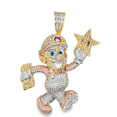 10KT Tricolor Gold Iced Out Red-Cap Jumpman Pendant with Star