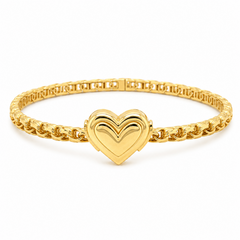 10KT Gold 4MM Chino Monaco Bangle Bracelet with Heart Clasp, 7.5 Inch