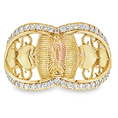 10KT Gold Virgin Mary Virgen de Guadalupe Ring CZ