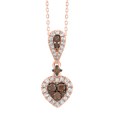 14K ROSE GOLD LADIES PENDANT WITH CHAIN 0.50CT CHOCOLATE DIAMONDS AND WHITE DIAMONDS