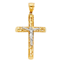 10KT Gold Cross Crucifix Pendant 2IN + Bail