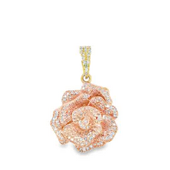 10KT TWO TONE 0.19-0.21CT DIAMOND ROSE PENDANT