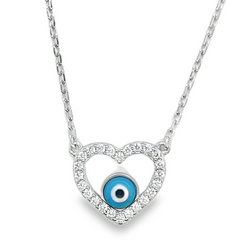 925 Sterling Silver Womens Cubic-Zirconia Heart Evil Eye Necklace