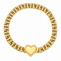 10KT Gold 7MM Chino Bar Heart Bracelet with Greek Bars, Diamond Cut Li
