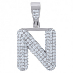 925 Sterling Silver Unisex Cz Initial Alphabet N Charm Pendant